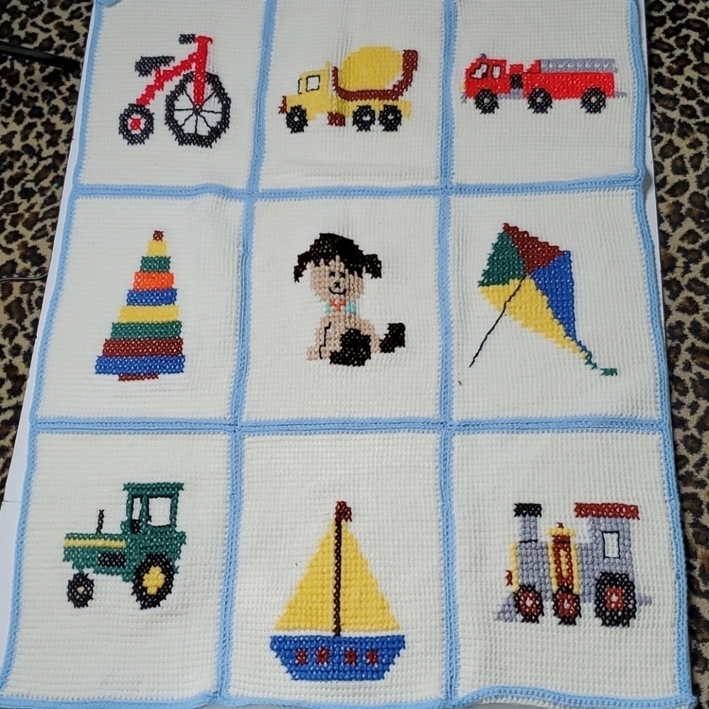 Handmade Grannycore Boys Baby blanket vivid colors